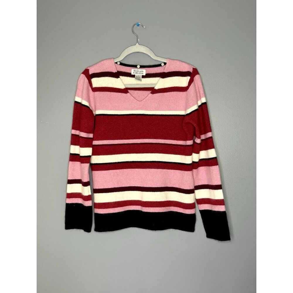 Style & Co Collection Angora Sweater Womens S Striped Pink Cute Preppy Old Money